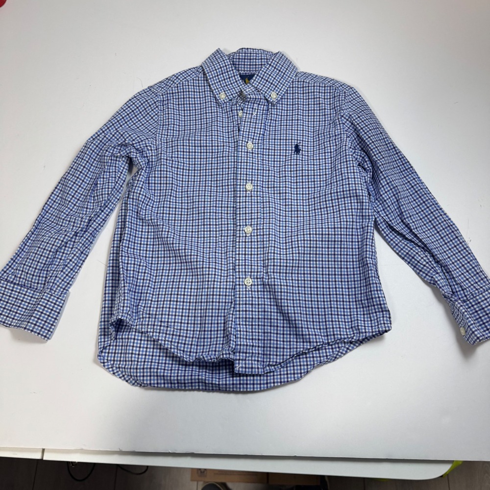 Ralph Lauren Kids Blue Gingham Cotton Button Down Shirt Size 4T Long Sleeve